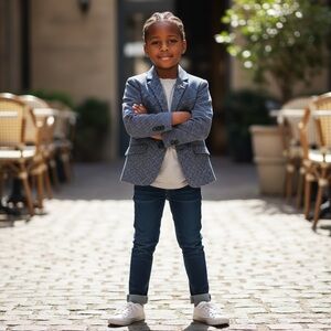 Elie Balleh Geometric Velvet Blazer Blue Grey Boys Size 4 5 Wedding Preppy‎